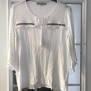 White Embroidered with Fringe Women's Top